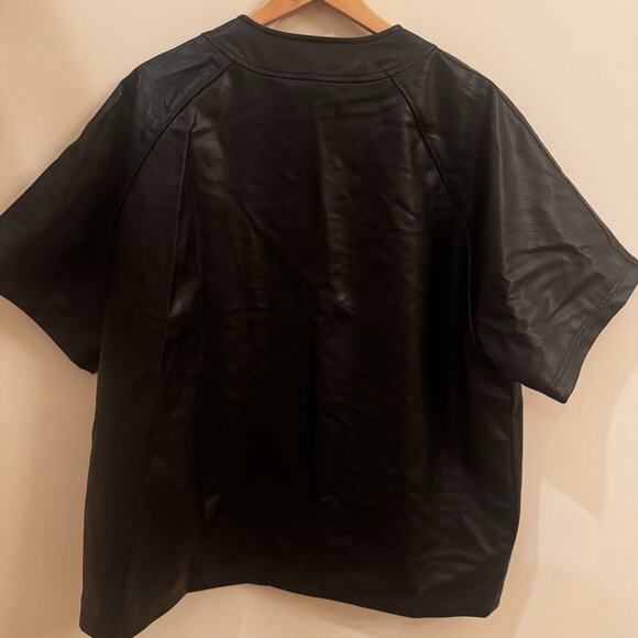 Adidas Originals Faux Leather Baseball Jersey Men's Large Black Snap Down 2024 - Picture 6 of 16